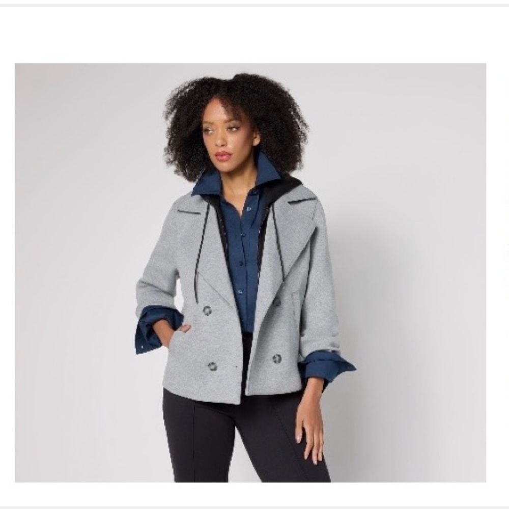 Rebecca Minkoff Light Gray Pea Coat w built in but removable black hoodie